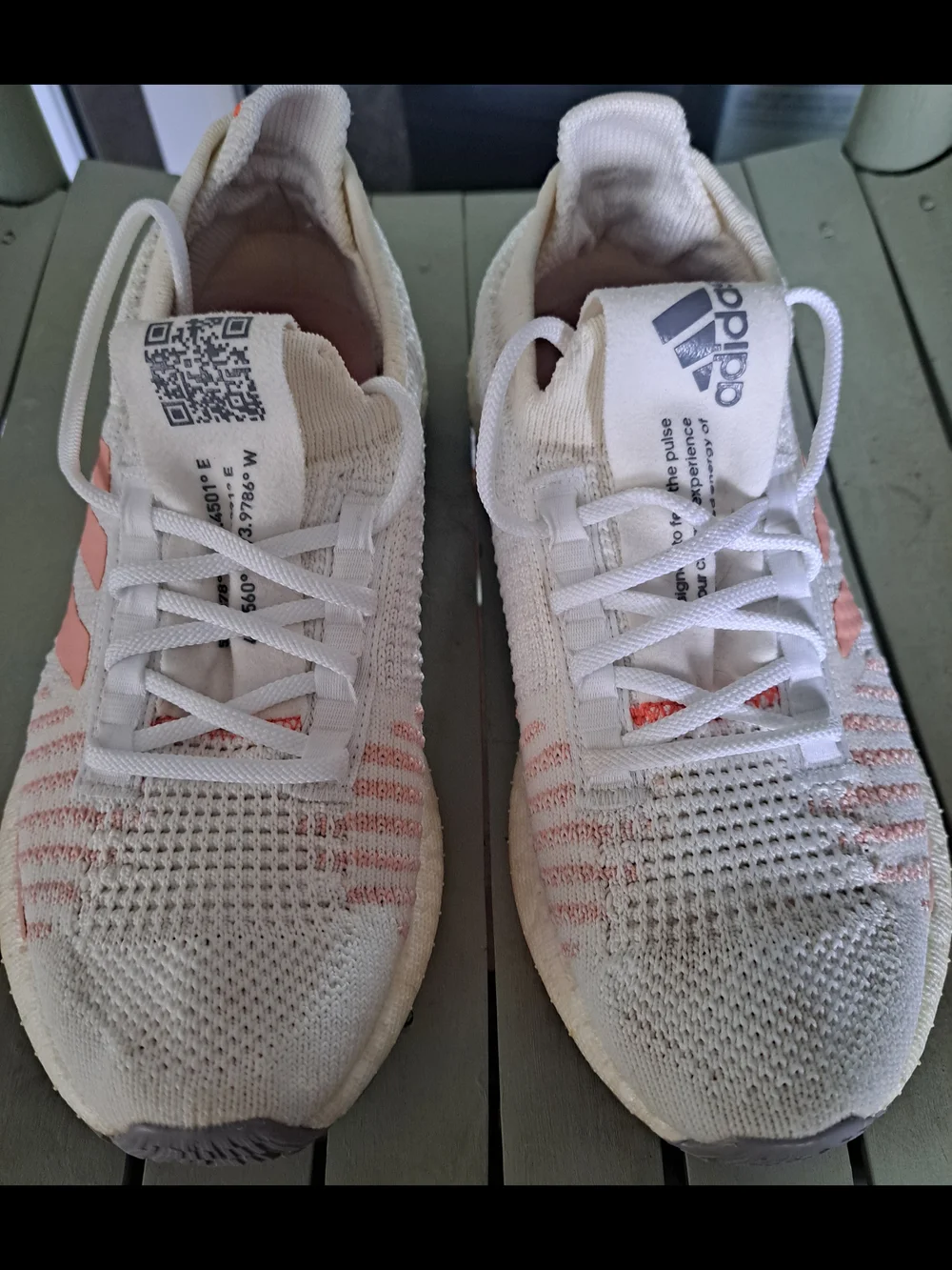 adidas Women's White and Light Pink Knit Sneakers